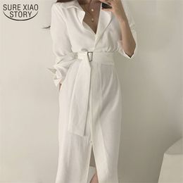 Vintage Solid Colour Button Dress Spring Autumn Shirts for Women Clothing Plus Size Female Long with Belt 13889 210508