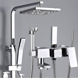 Chrome Shower Faucet Set Rainfall High Quality All Metal Bathtub Mixer Tap 4-way With Bidet Stainless Steel