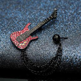 Japan and South Korea Fashion Brooch Male Accessories Creative Guitar Red Pin Student Female Inlaid Diamond