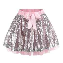 Children Girls Sequined Dancing Skirt Bling Kids Princess Petti Lovely Shiny Suspender 's Clothing 210529