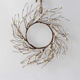 White Pip Berry Wreath Candle Ring Off Winter Wreath for Festival Celebration Front Door Wall Window Holiday Christmas Home Deco 211104