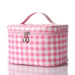 DOMIL Plaid PU Faux Leather Waterproof Cosmetic Bags Travel Storage Toiletry Purse For All Your Beauty Essentials DOM1265