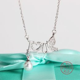 Fashion Elegant Rhinestone Necklaces I & Love U Pendants Neckalce 925 Silver Color Choker Necklace for Women Jewelry Gift