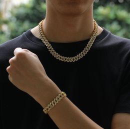 12MM Miami Cuban Link Chain Necklace Bracelets Set For Mens Bling Hip Hop iced out diamond Gold Silver rapper chains Women Jewelry Gift