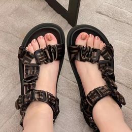 2022 Luxury Designer Women Sandals Satin letters fold flower Classic Fashion Casual Shoes beach flat bottom thick bottom leisure vacation with box Big size US12