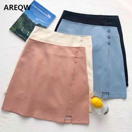 Summer Fashion All-match Button Design High Waist Slimming Irregular Skirt Short Skirt Bag Hip Skirt Female 210507