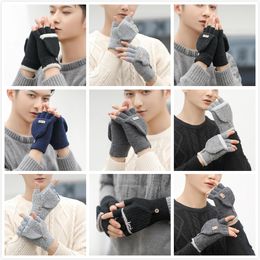 Colors Winter Warm Gloves Men Women Cute Half Finger Turn Over Flip Top Mitten Gloves Winter Student writing knitted woolen gloves GGE2180