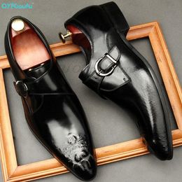 Men Genuine Leather Buckle Shoes Business Dress Banquet Suit Shoes Men Brand Brogue Wedding Oxford Shoes For Men Black