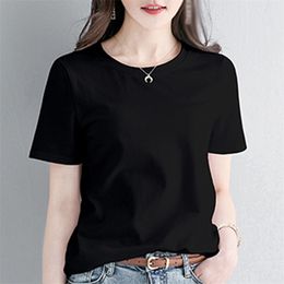 Base T-shirt Korean Style O-neck Slim Fit T Shirt Women Summer Short Sleeves Top for Young Adult Clothing Casual Loose Tee White 210604