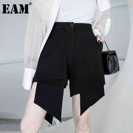 [EAM] Women Wide Leg Black Plaid Asymmetrical Shorts High Waist Loose Fit Trousers Fashion Spring Summer 1DD7540 21512