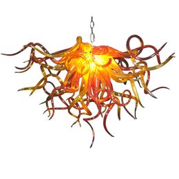 American Country Village Pendant Lamp Sunrise Hand Blown Glass Chandelier Light Red Amber Retro Vintage Chain Hanging Lights 70 by 40 CM
