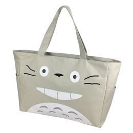 Cute Totoro big size school book canva packing bag gray green studen hand bags,deerny mother travel shopping bags 50x14x38cm