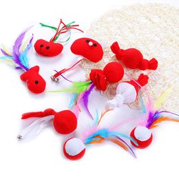 Cat Toys Interactive Plush Ball With Feather In Stock Pet