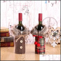 Decorations Festive Party Supplies Home & Garden Bow Plaid Linen Clothes With Fluff Creative Wine Bottle Er Fashion Christmas Decoration Dro