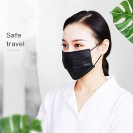 Face Mouth Mask Disposable Black Masks Non-Woven Anti-Dust 3 Philtre Activated Carbon Protective Cover