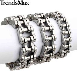 Trendsmax For 316L Stainless Steel Black Biker Bicycle Link Bracelet Hiphop Men Jewellery 14/19/23mm HBM10