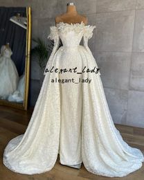 sparkly Mermaid african Wedding Dresses With Detachable Train vestidos de novia Civil Sequin Applique Bridal Gowns Long Sleeves