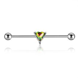 Rainbow Zircon Plugs & Tunnels Barbell Earrings Stainless Steel Long Ear Bars Tragus Piercings Cartilage