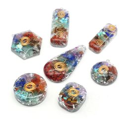 Lucky gravel 7 Chakra Beads stone energy charms round waterdrop healing Crystal Reiki pendant for Necklace Jewellery making