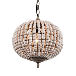 Europe Loft vintage country ball wooden bead pendant lights E27 LED hanging lamp modern for living room hotel kitchen restaurant