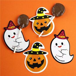 paper suppliers Australia - Gift Wrap 50pcs lot Cute Ghost Pumpkin Style DIY Halloween Candy Decorations Paper Cards Lollipop Children Day Party Suppliers