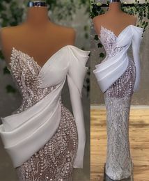 Plus Size Arabic Aso Ebi Luxurious Lace Sheath Wedding Dress Sheer Neck Beaded Pearls Vintage Bridal Gowns Dresses Zj505 407