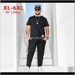 Tracksuits Mens Clothing Apparel Drop Delivery 2021 Large Size 6Xl Short Sleeve Tshirt Pants Two Piece Set Suit Jacquard Comfortable Breathab