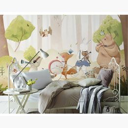 Wallpapers Kids Bedroom Wall Paper Stickers Cartoon Forest Animal Po Wallpaper Mural Children's Room Self Adhesive / Silk