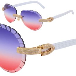 New Micro-paved Luxury Diamond Set Womens Men Sunglasses Aztec Arms Rimless Sun glasses Male and Female Frame With Fashion High Quality Popular Lens 18K Gold Eyewear