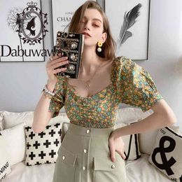 Dabuwawa Prairie Chic Floral Print Blouse Women Square Neck Puff Sleeve Slim Fit Vintage Sexy Blouses Shirts Female DT1BST035 210520