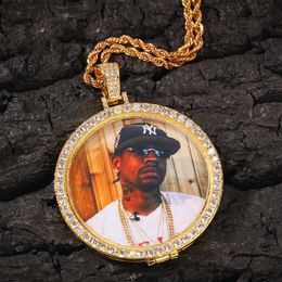 Custom Made Photo Round Pendant Necklace Cubic Zircon Men's Hip Hop Rock Jewellery