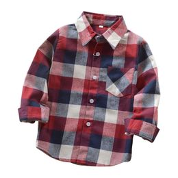 Fashion Autumn Boys Shirts For Girl Plaid Long Sleeve Turn-down Collar Teenager Tops Cotton Children Clothing Kids Clothes Shirt 210331
