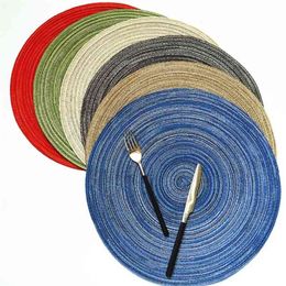 Table Ramie Insulation Placemats Round Linen Mats Coaster Heat Resistant mat Kitchen Accessories Decoration 210423