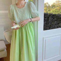 Korean Stylish Patchwork All Match Girls Color-Hit Princess Femme Design Prom Chic Long Dress Vestidos 210525