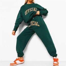 Women's Oversize Tracksuit Two Pieces Sets With Trousers Letter Print Loose Sweatshirt Pants Suits Sports Ladies Set Autumn 211126