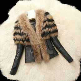 Autumn Winter Women Faux Fur Coat Jacket Female Slim Fit Zipper PU Leather Fluffy Patchwork Short Outerwear Plus Size S-6X Y0829