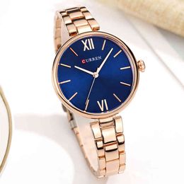 Top Brand CURREN Women Watches Dial Ladies Japanese Brand quartz Wristwatch Waterproof Full Steel Girl Clock Gift Reloj Mujer 210517