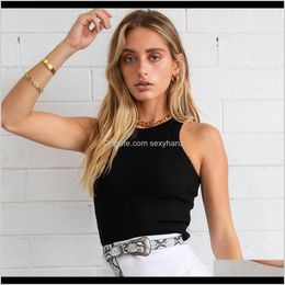 Tanks Camis Tops & Tees Womens Clothing Apparel Drop Delivery 2021 Color Sexy Off Shoulder Knitted Tank White Black Khaki Solid Fitness Summe