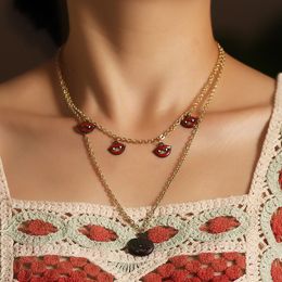 Halloween Lip Pumpkin Pendant Necklaces Alloy Chokers Doubles Chains Europe Gold Necklace Jewelry For Women Party Gift