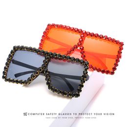 18 Colors Women Square Luxury Acrylic Rhinestone Sunglasses Oversize Colorful Diamond Frame Shades Big Sun Glasses Wholesale 57055