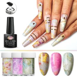 no glue nails UK - Nail Gel MEET ACROSS Foil Adhesive Transfer Glue Set With Marble Series Starry Sky Sticker Decals Art Decoration Manicure Kits