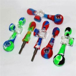 Hookahs Multifuction smoking glass pipes Silicone Nectar with 14mm Titanium Tips concentrate smoke oil pipe dab rigs bowl