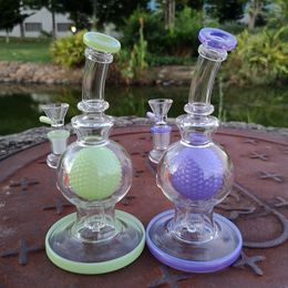 7 Inch Hookahs 4mm Thick Glass Bongs Green Purple Showerhead Percolator Oil Dab Rigs Unique Ball Shape Water Pipes 14mm Female Joint With Bowl