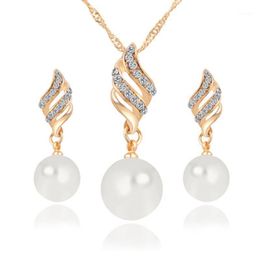 Earrings & Necklace 3pcs/set Luxury Princess Bridal Jewellery Set Spiral Shaped Pearl Stud Wedding Women Fashion