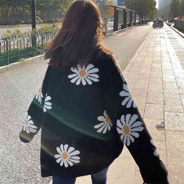 Foridol daisy knitted cardigans sweater women vintage outfit female casual oversized sweater jumper autumn winter 210415