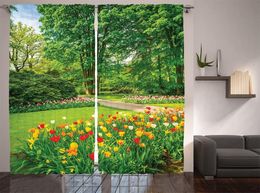 Curtain & Drapes Garden Curtains In Keukenhof Colorful Tulip Flowers And Trees Foliage Spring Season Window For Kids Room