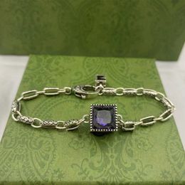 Italian design Thai silver square purple gem bracelet high quality letters men's and women's fashion bracelet Festival gift