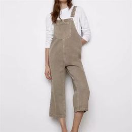 Women Summer Denim Jumpsuits Rompers ZA Sleeveless Strap Pockets Loose Ankle-Length Pants Female Casual Playsuit Overalls 210513