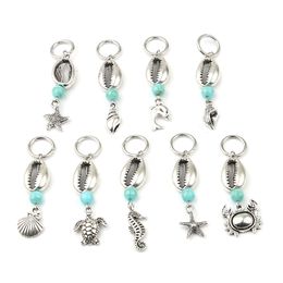Knitting Stitch Markers 10 PCs Vintage Acrylic Ocean Cyan Conch Sea Snail Shell Jewelry Antique Silver Color for Kintting Tools