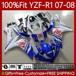 Blue white Injection Mould Body For YAMAHA YZF R 1 1000 CC YZF1000 YZF-R1 2007 2008 MOTO Bodywork 91No.85 YZF R1 1000CC YZF-1000 2007-2008 YZFR1 07 08 OEM Fairing 100%Fit